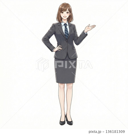 案内ポーズする若いビジネスウーマン　イラスト 136181309