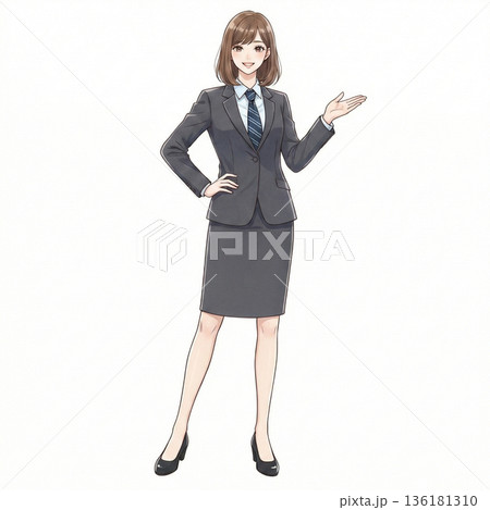紹介する若いビジネスウーマン　イラスト 136181310