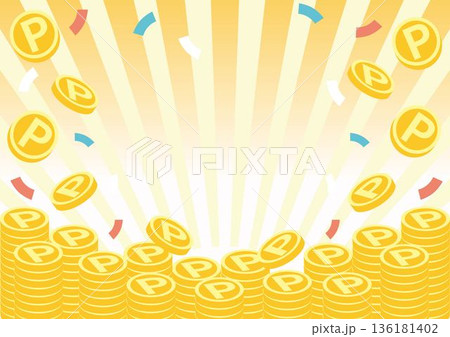積み上げられた金貨とコインのイラスト。ビジネス、金融、資産運用のイメージ素材 136181402