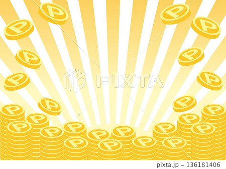 積み上げられた金貨とコインのイラスト。ビジネス、金融、資産運用のイメージ素材 136181406