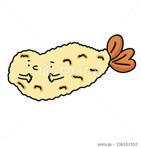 hand drawn illustration of a cute shrimp tempura cartoon 136181552