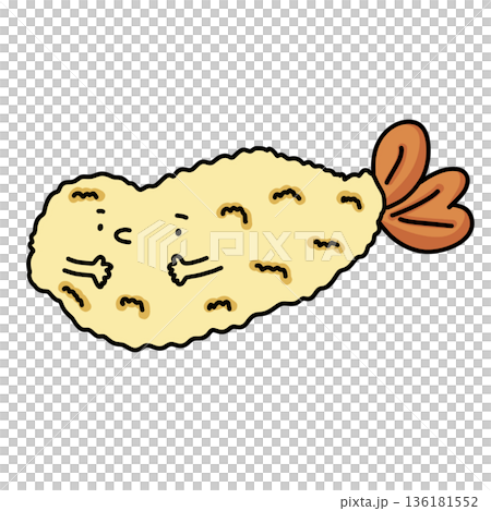 hand drawn illustration of a cute shrimp tempura cartoon 136181552