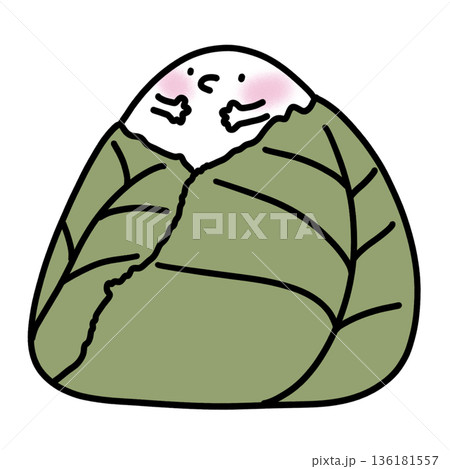 illustration of a cartoon onigiri Japanese rice ball illustration of a cartoon onigiri Japanese rice ball 136181557