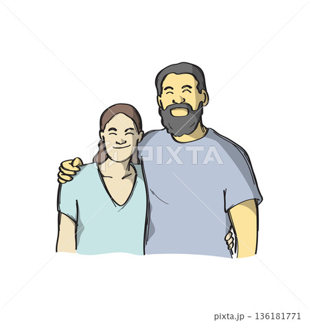half length of couple mbrace each other illustration vector sketch with black lines 136181771