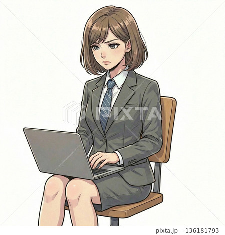 真剣にパソコンを打つビジネススーツの若い女性 真剣にパソコンを打つビジネススーツの若い女性 136181793