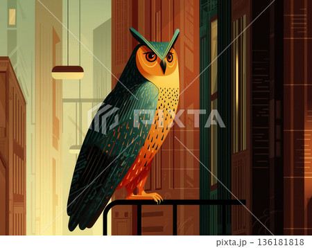 Owl city night neon urban perch glowing owl city night neon urban perch illustration with dramatic light and cinematic mood 136181818