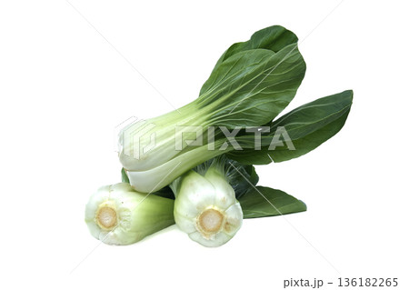 Fresh bok choy vegetables isolated on a clean white background for healthy eating Fresh bok choy vegetables isolated on a clean white background for healthy eating 136182265