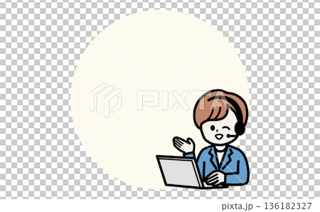 Illustration of a support staff member using a laptop to provide online support Illustration of a support staff member using a laptop to provide online support 136182327