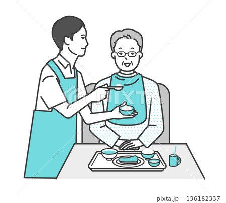 高齢者の食事介助をする介護士のイラストベクター素材 高齢者の食事介助をする介護士のイラストベクター素材 136182337