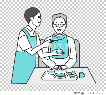 高齢者の食事介助をする介護士のイラストベクター素材 高齢者の食事介助をする介護士のイラストベクター素材 136182337