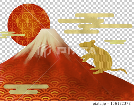 鼠のおめでたい和風のお正月イラスト 136182378
