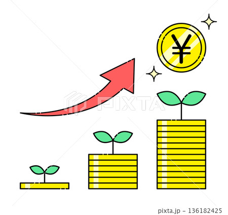 NISA・投資・株のお金が増えるイラスト素材 136182425