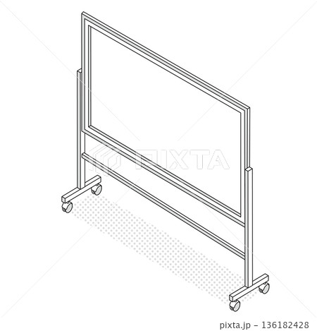 アイソメトリックのホワイトボード キャスター付き線画アイコン 136182428