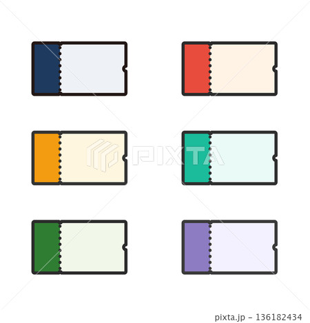 カラフルなクーポン券のセット チケット風フレーム素材 6色 136182434