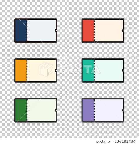 カラフルなクーポン券のセット チケット風フレーム素材 6色 136182434