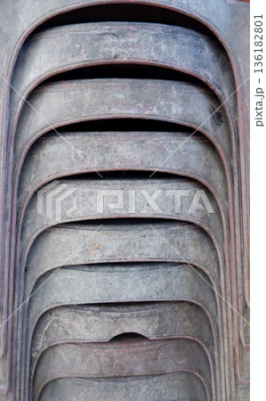 Stack of Old Dusty Gray Plastic Chairs Stack of Old Dusty Gray Plastic Chairs 136182801