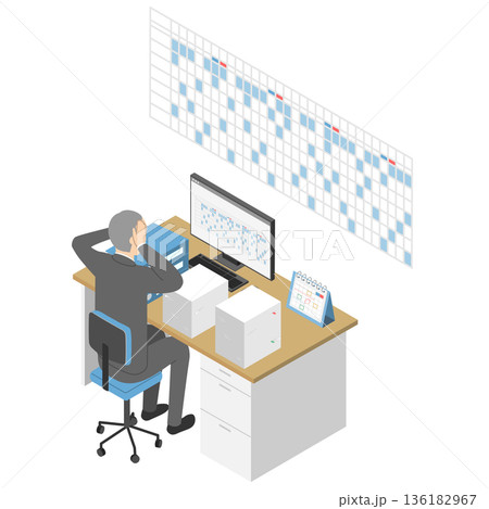 シフトを作成する男性会社員2・アイソメトリック 136182967