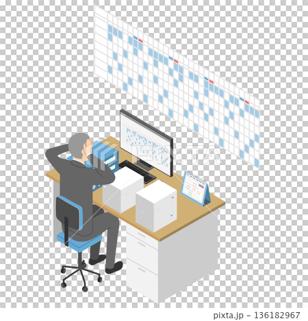 シフトを作成する男性会社員2・アイソメトリック 136182967