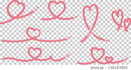 くるんとした手描きの太い線のハートのベクターセット素材 136183065