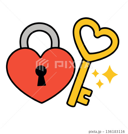 Heart lock key love romance security yellow red illustration sparkle Heart lock key love romance security yellow red illustration sparkle 136183116