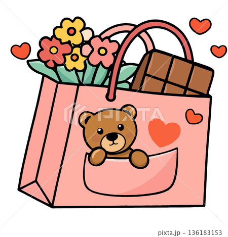 Gift bag teddy bear chocolate flower heart cute pink love romantic cheerful Gift bag teddy bear chocolate flower heart cute pink love romantic cheerful 136183153