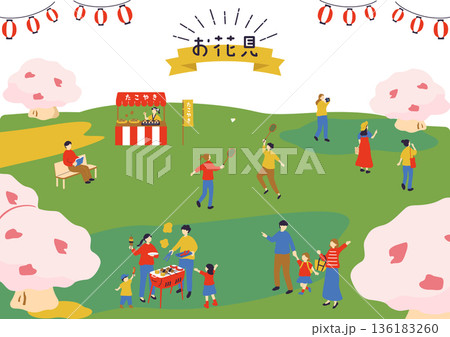 春のお花見を楽しむ人たち 136183260