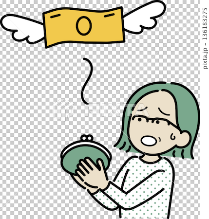 家計の出費の多さに困惑する40代女性のイラスト 家計の出費の多さに困惑する40代女性のイラスト 136183275