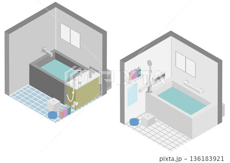 アイソメトリックの団地など集合住宅のバランス釜のリフォームイメージ素材 136183921