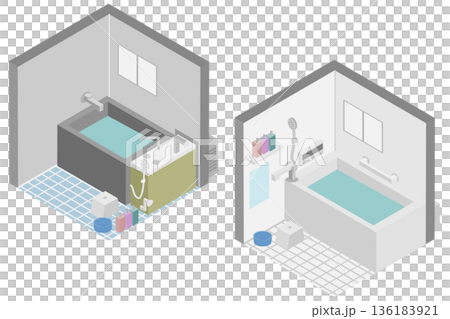 アイソメトリックの団地など集合住宅のバランス釜のリフォームイメージ素材 136183921