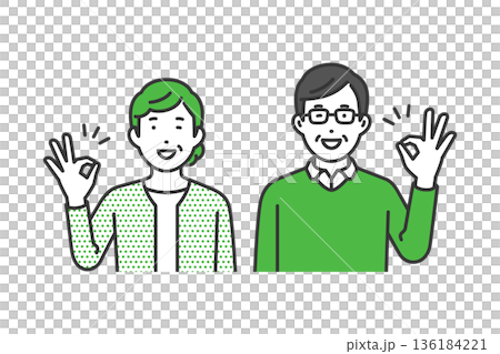 OK sign, casual clothes elderly men and women 136184221