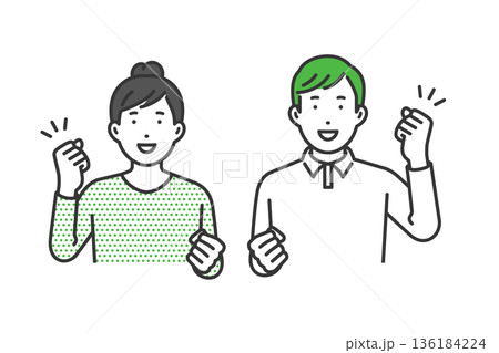 ガッツポーズ,私服男女 ガッツポーズ,私服男女 136184224