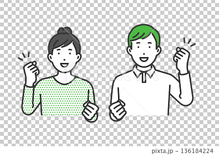 ガッツポーズ,私服男女 ガッツポーズ,私服男女 136184224