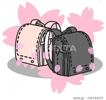 ランドセルと桜 136184237
