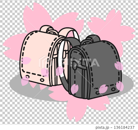 ランドセルと桜 136184237