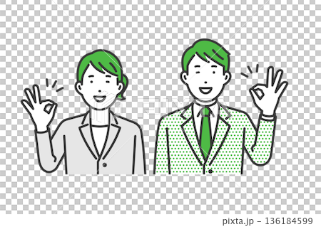 OK sign, men and women in suits 136184599