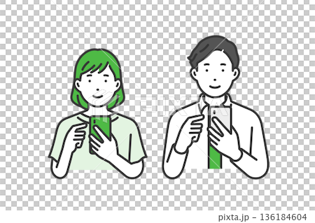 看著手機，創作休閒男女裝 136184604