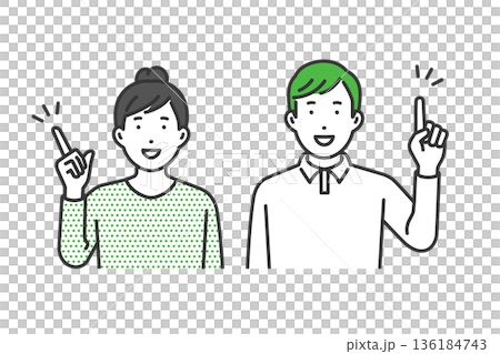 指著休閒裝的男女 136184743