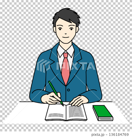 机に向かいノートをとって前向きに勉強する男子高校生 机に向かいノートをとって前向きに勉強する男子高校生 136184769