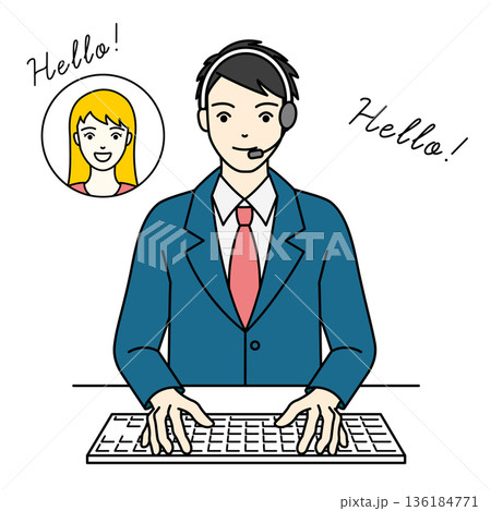 ヘッドセットでオンライン授業や英会話を受ける男子高校生 136184771