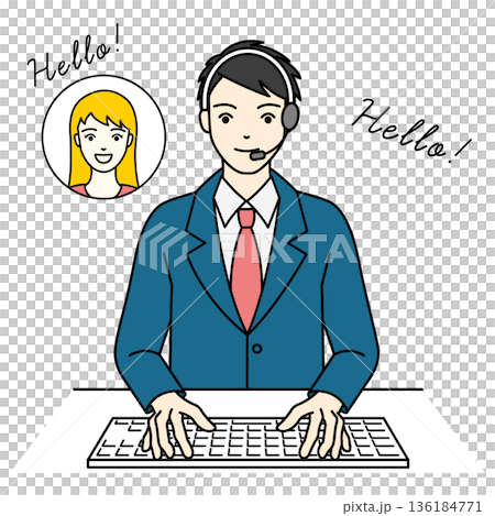 ヘッドセットでオンライン授業や英会話を受ける男子高校生 136184771