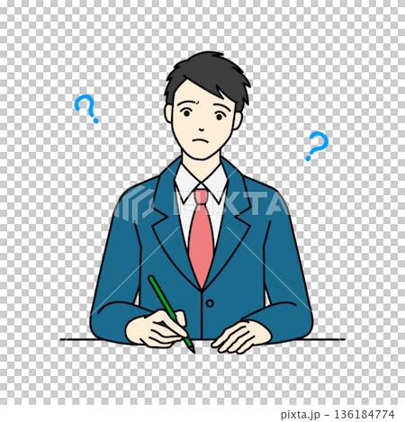 一名身穿校服的高中男生在學習時撞到牆後，歪著頭，一臉擔憂。 136184774