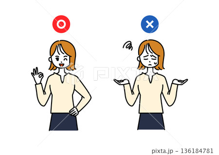 OK・NGサインを出す女性のイラスト OK・NGサインを出す女性のイラスト 136184781