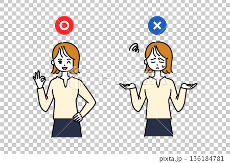 OK・NGサインを出す女性のイラスト OK・NGサインを出す女性のイラスト 136184781