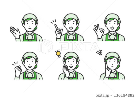 店員女性,ジェスチャーポーズセット	 136184892