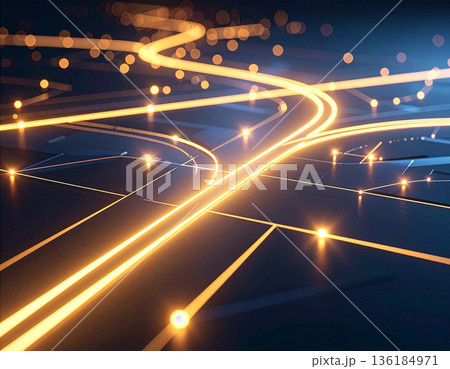 光る光のある抽象的な分岐する道、意思決定と不確実性のコンセプト 136184971