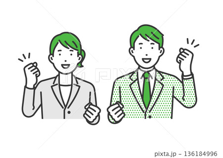 ガッツポーズ,スーツ男女 136184996