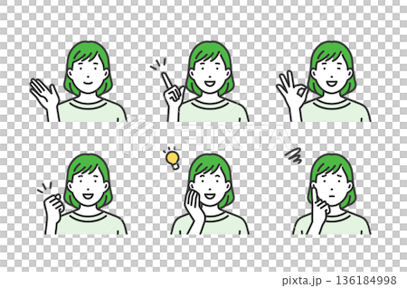 クリエイター女性,ジェスチャーポーズセット クリエイター女性,ジェスチャーポーズセット 136184998