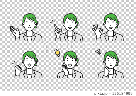 スーツ女性,ジェスチャーポーズセット	 136184999