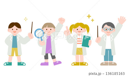 研究や科学の楽しさを伝える白衣を着た子供たち 136185163