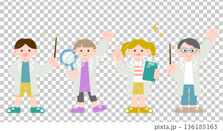 研究や科学の楽しさを伝える白衣を着た子供たち 136185163